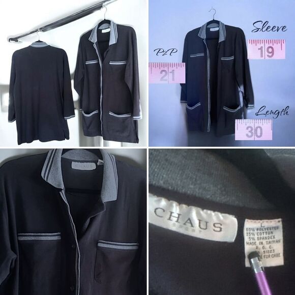 CHAUS l Button-up Collared Sweater Blazer Jacket l 4-pocket Design l L l EUC - Picture 8 of 10